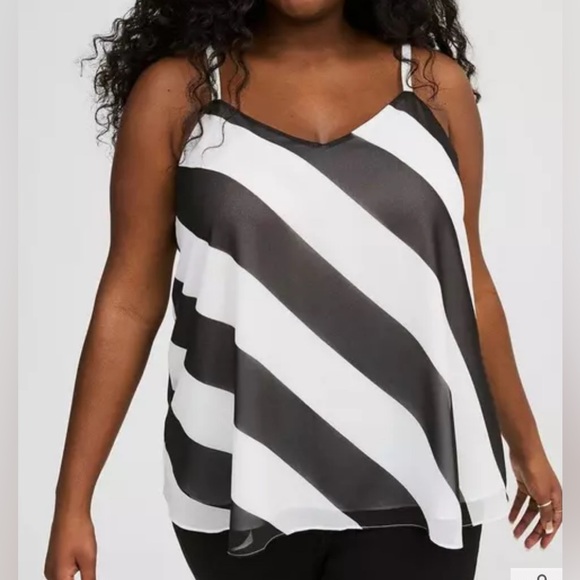 Torrid Sophie Chiffon Swing Cami Black and White Stripe Tank Top, size 2X , New - Picture 1 of 9